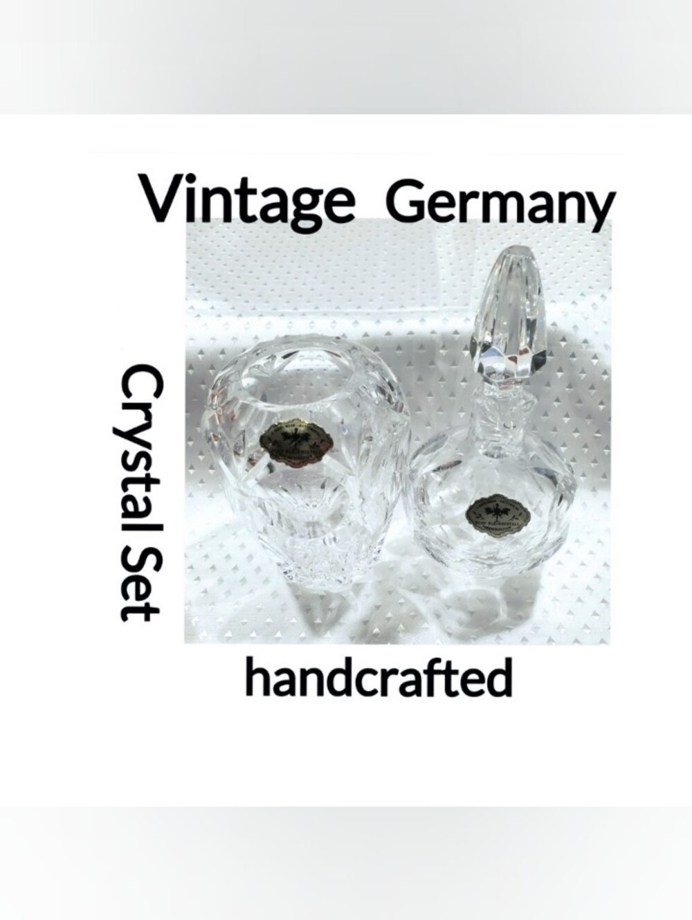 Crystal Austria Kisslinger Rattenberg handcrafted SET Vase Carafe VTG - Picture 1 of 12